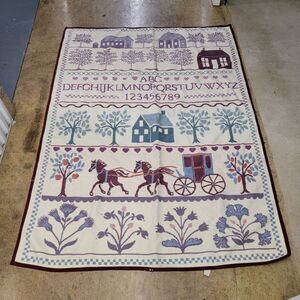 San Marcos Blanket Fleece Country Sampler Amish Horse Buggy Tapestry 77.5x56.5 *